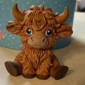Adorable Brown Highland Cow Figurine